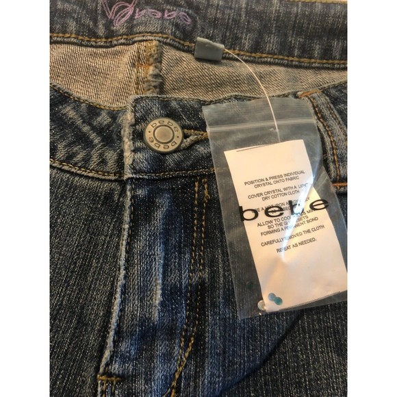 Bebe Women's Jeans Sophie Bootcut Rhinestones Distressed Size 30 X 34 NWT - Picture 5 of 10